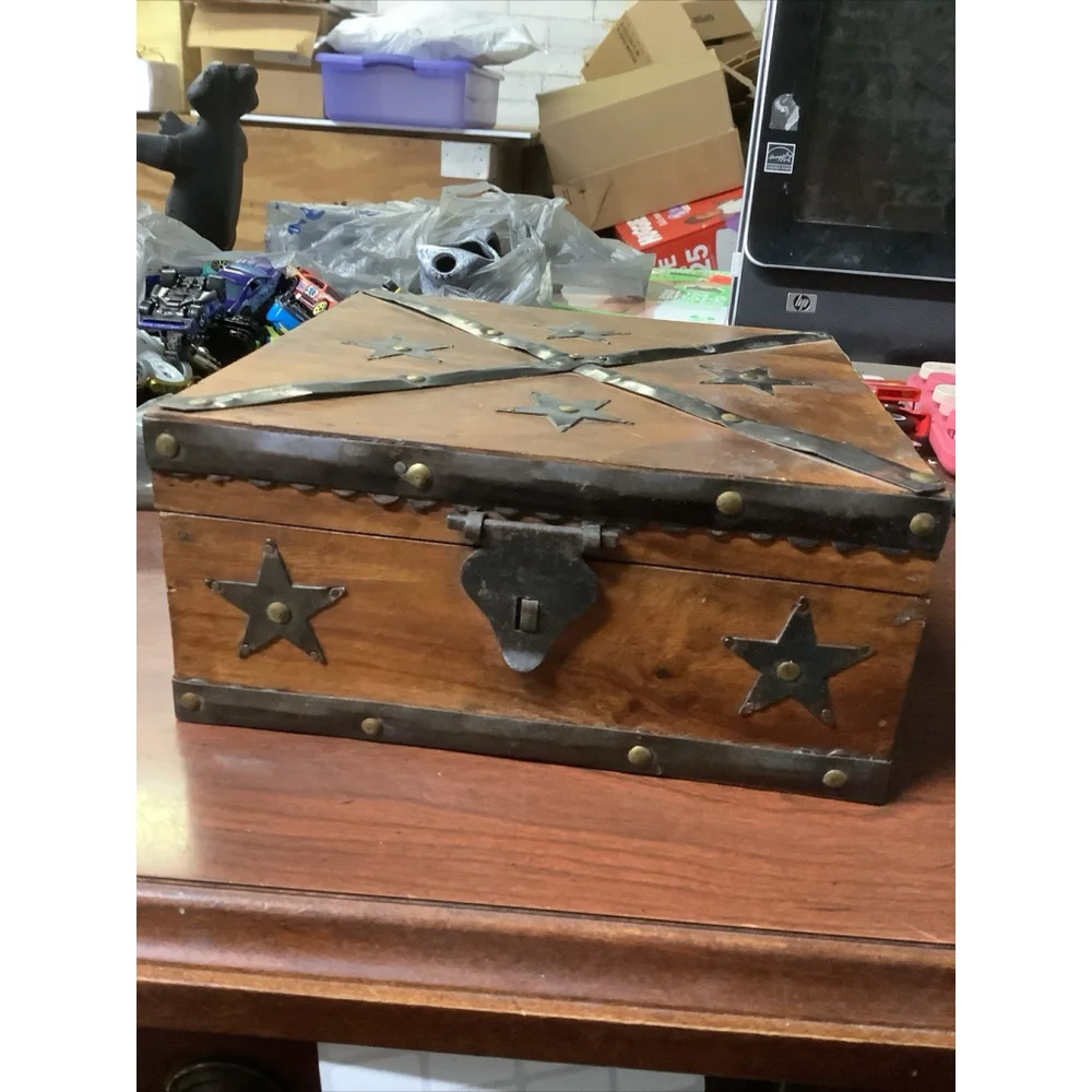 Vintage decorative wooden box Handmade wooden keepsake stars Rustic Cottage